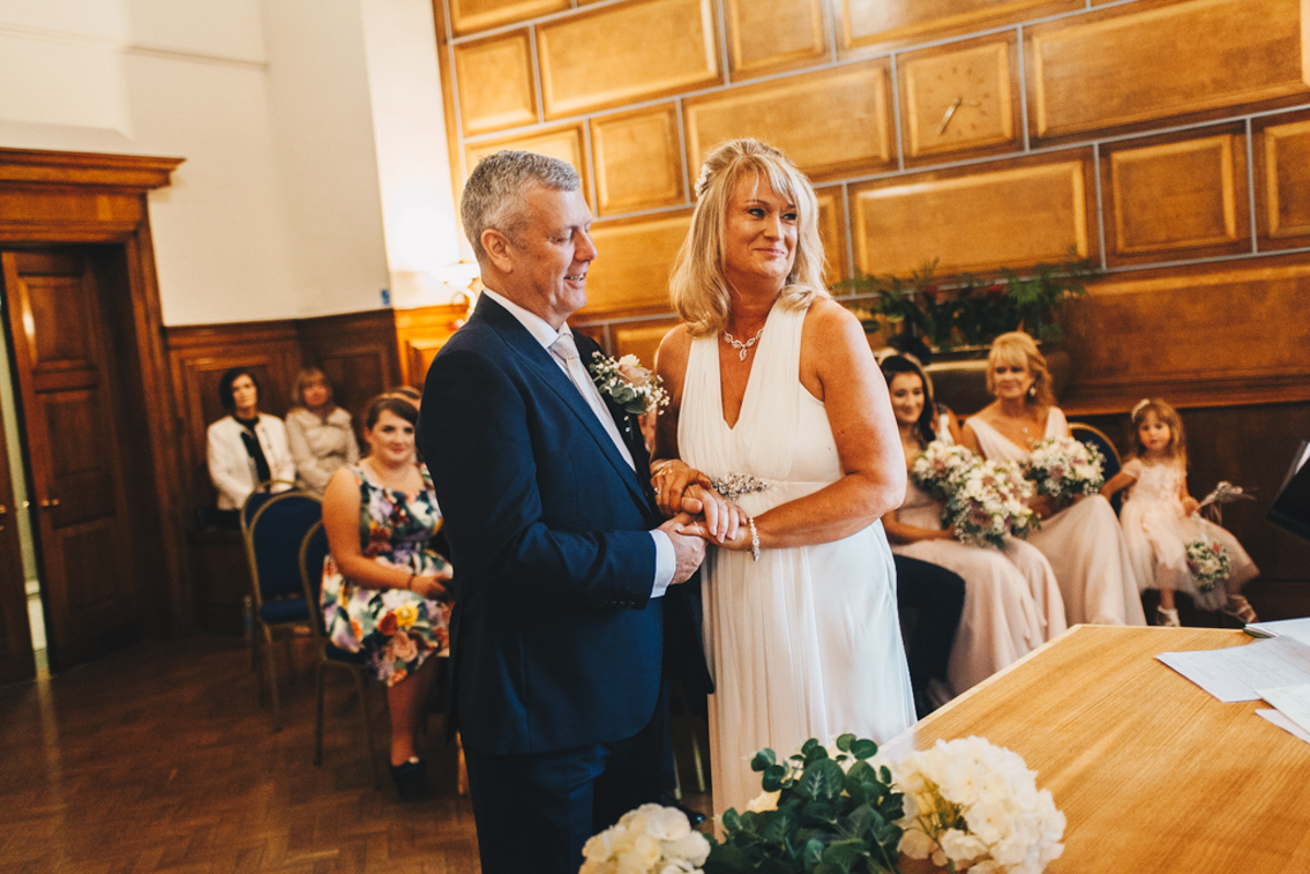 Natural bride and groom photography at Sale Town Hall