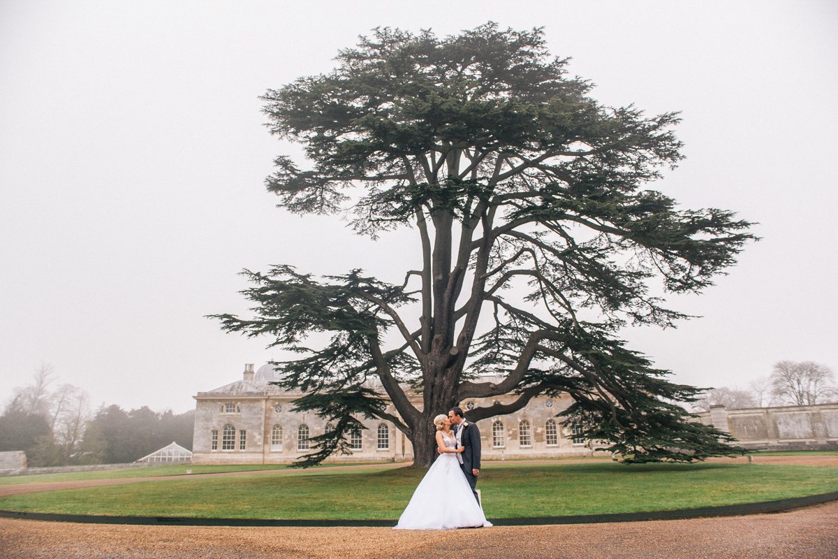 bride and groom winter portrait woburn abbey milton keynes
