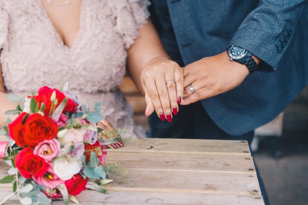Natural wedding portrait of newlyweds at Sale Town Hall