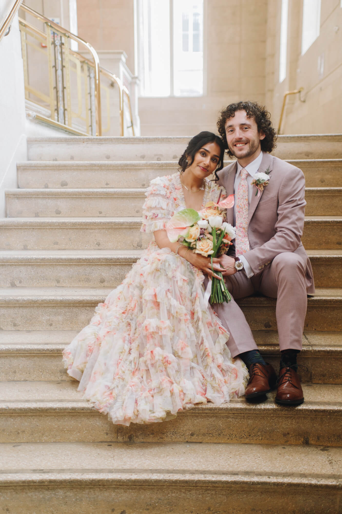 Romantic couple portraits at Bolton Town Hall by Greater Manchester wedding photographer