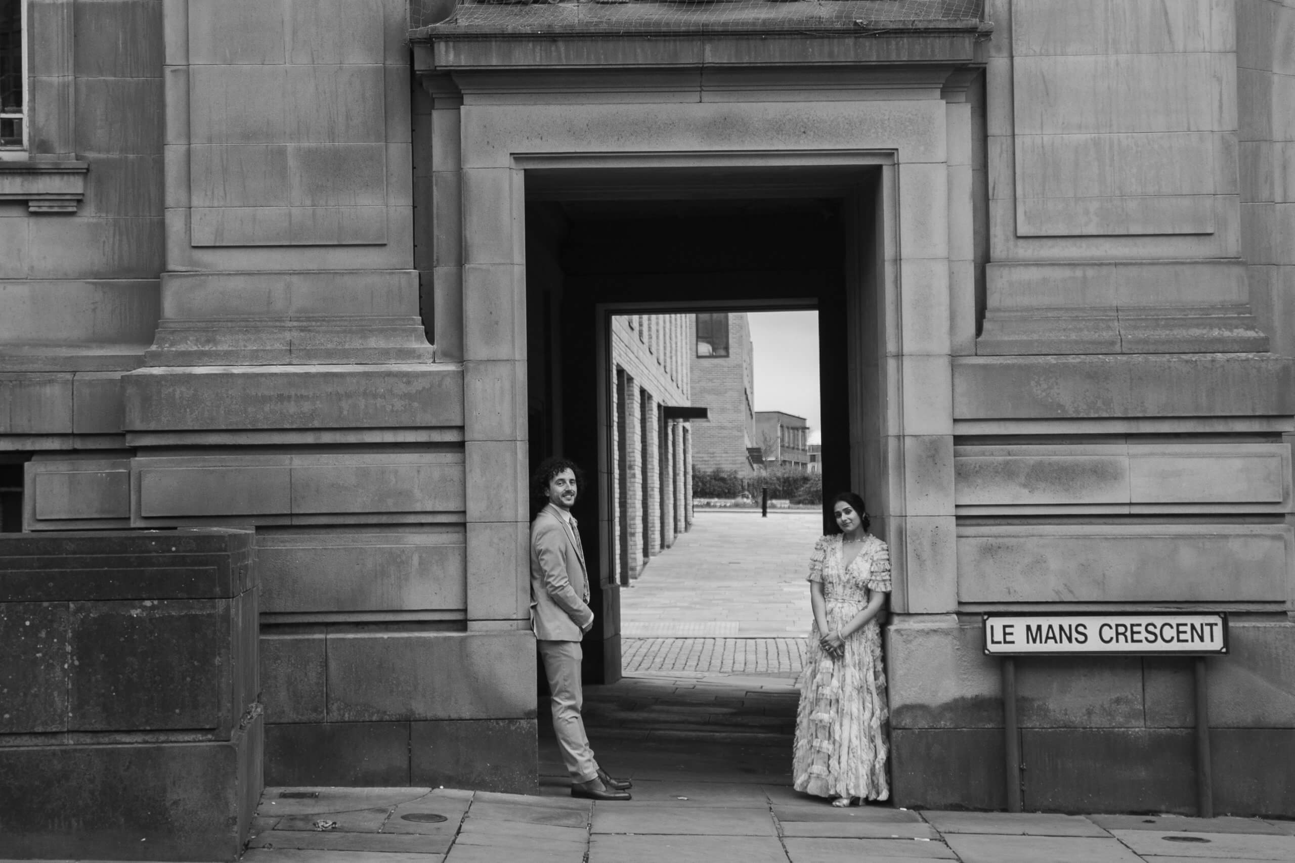Elegant wedding portraits outside Bolton Town Hall Bolton wedding photographer