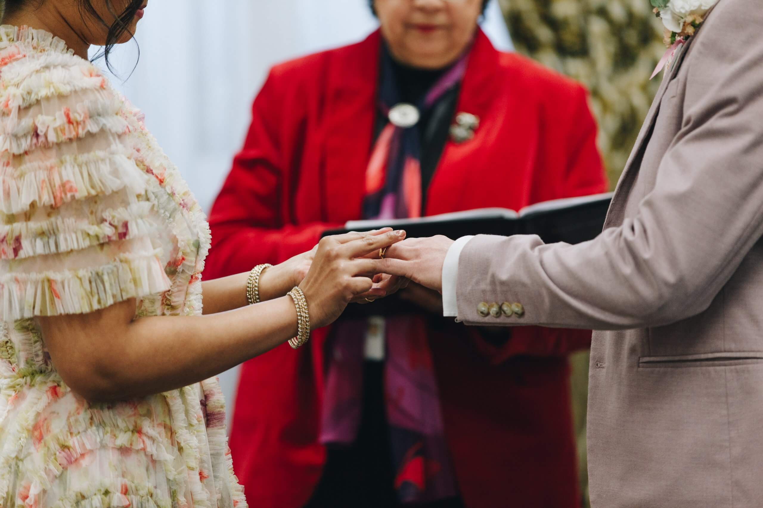 Emotional civil ceremony moment at Albert Rooms Bolton wedding venue