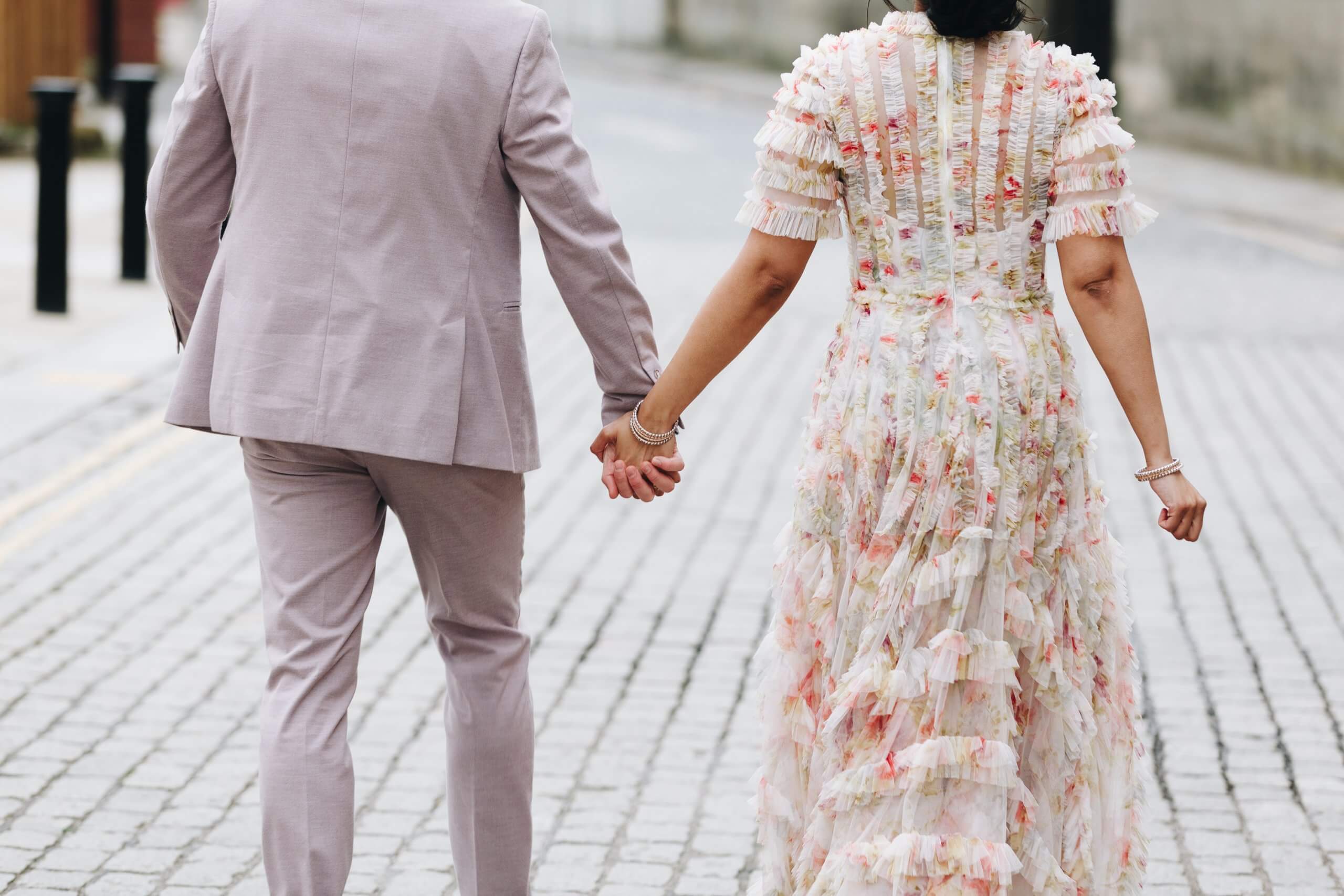 Relaxed newlywed portraits in Bolton town centre
