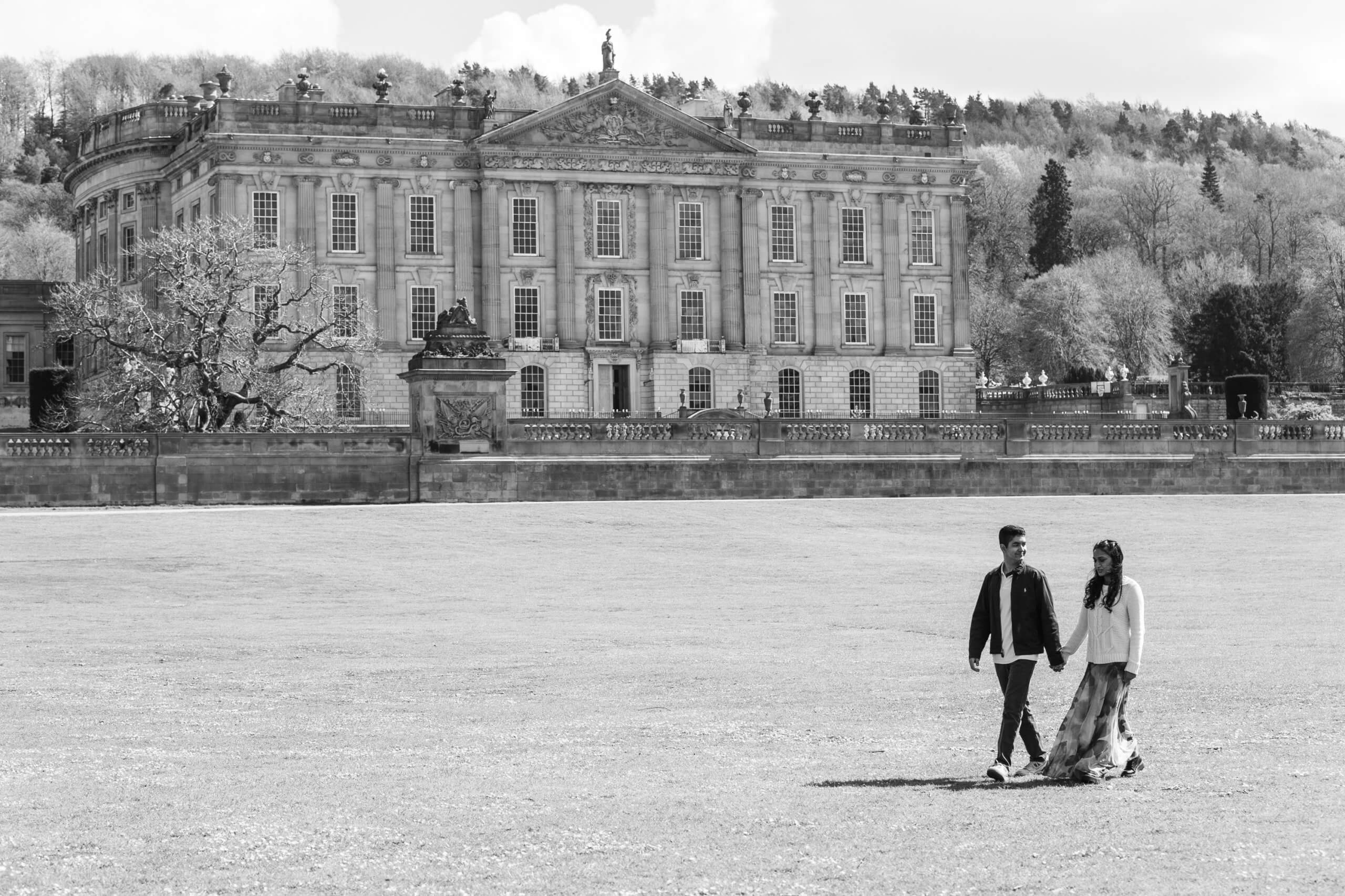 Romantic couple portraits at Chatsworth House inspired by Pride and Prejudice