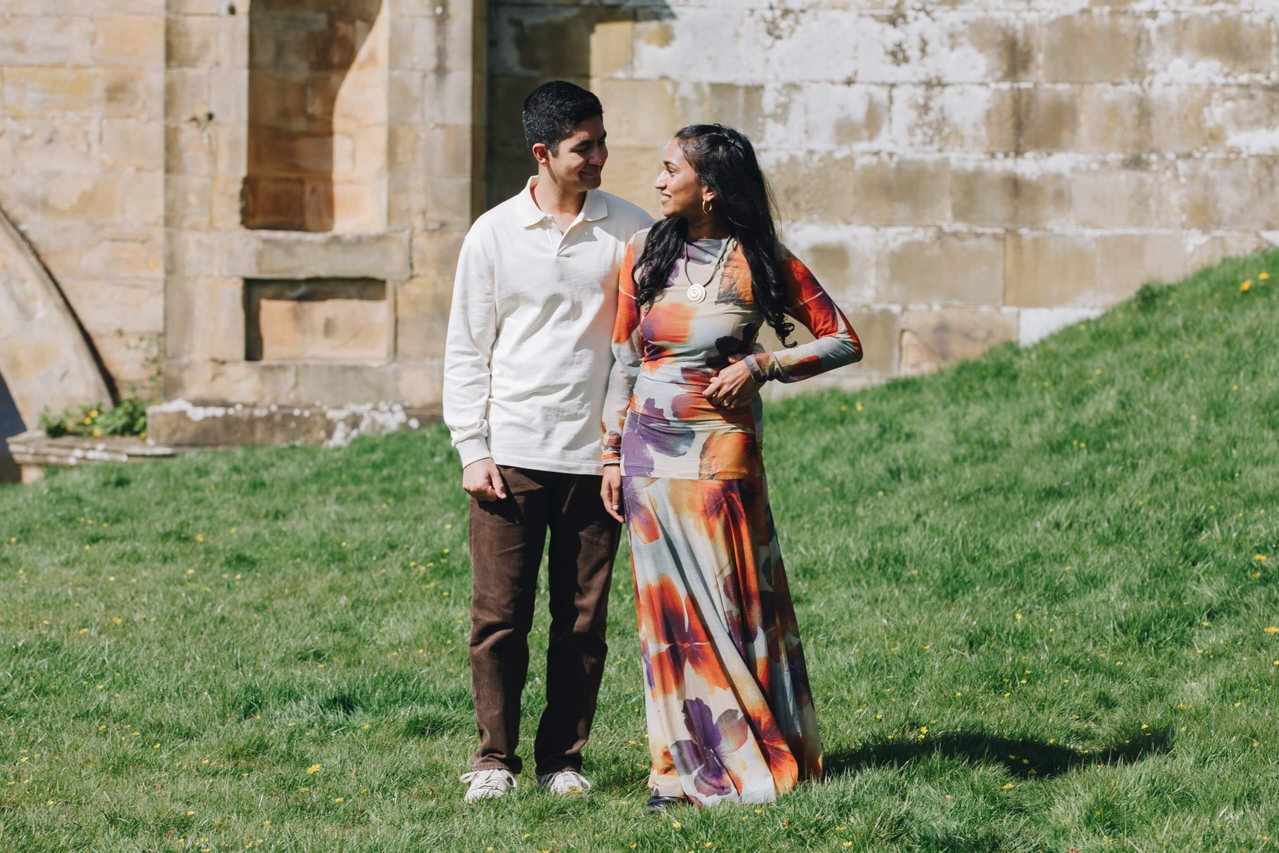 Engagement photos in Peak District countryside at Chatsworth House estate