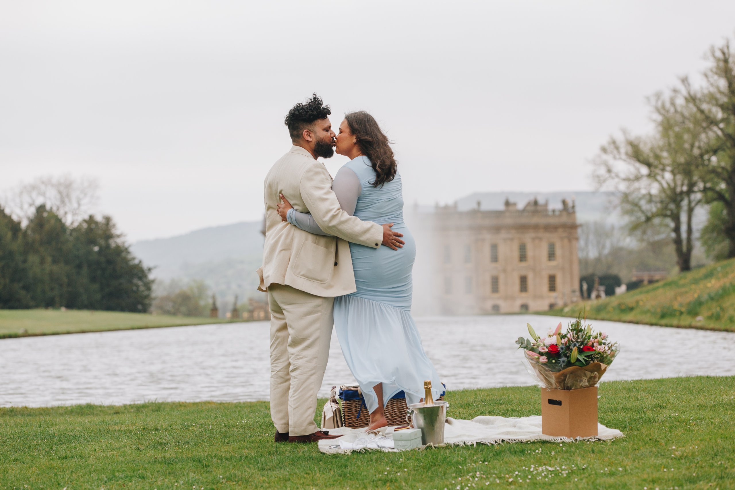 Luxury engagement photography at Chatsworth House with refined spring styling