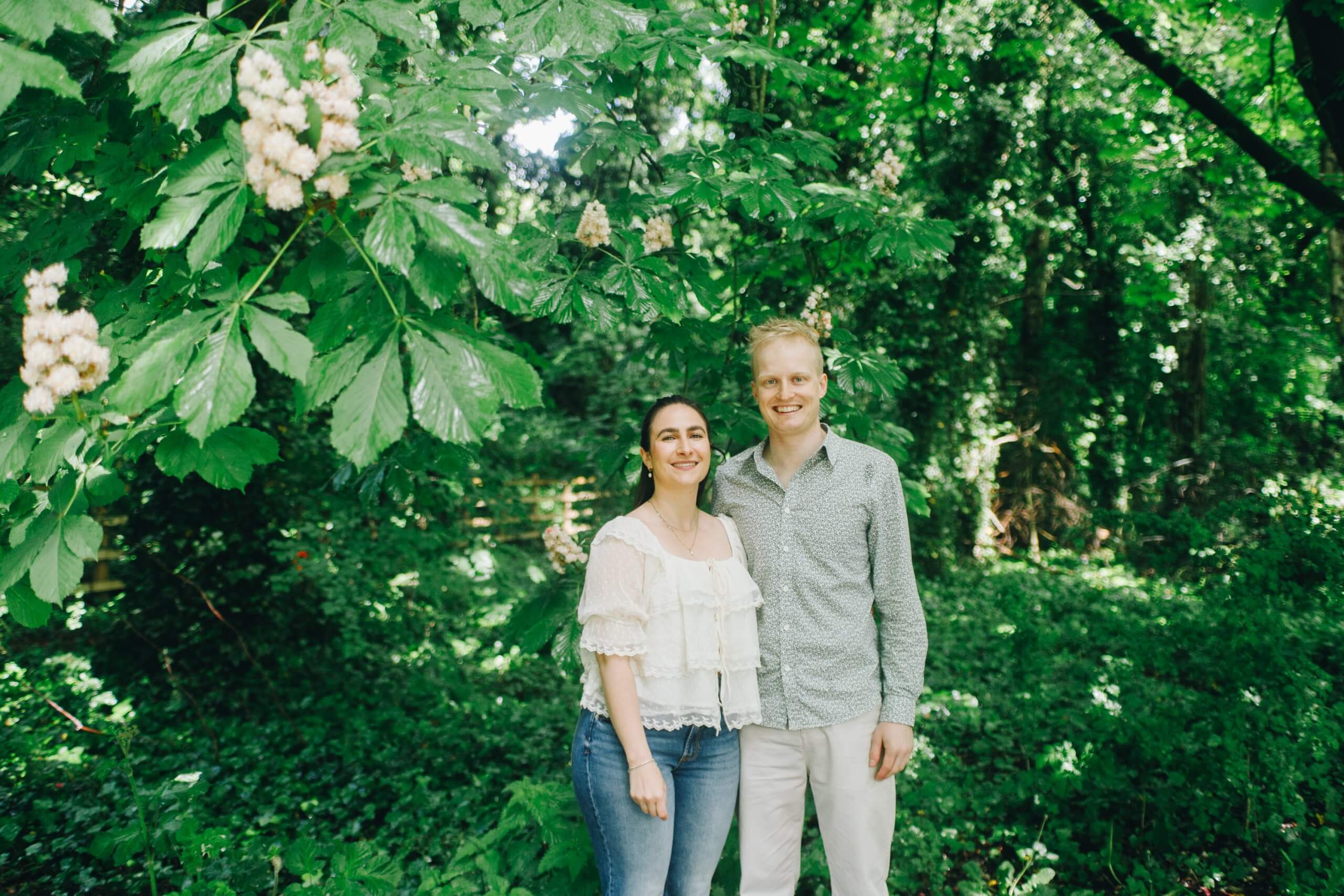 Relaxed family photography Manchester woodland pre-wedding shoot