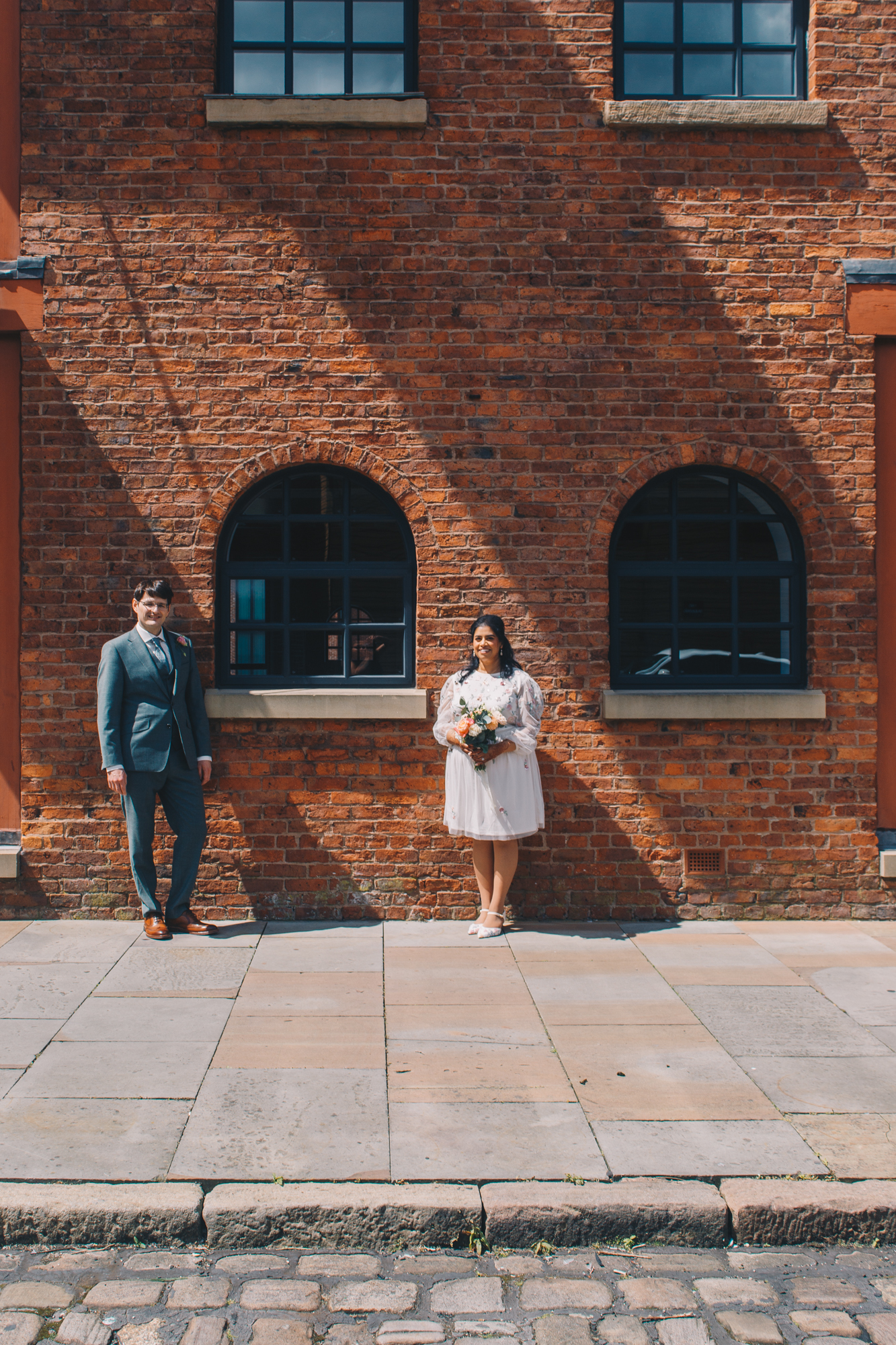 Bride and groom portrait beside Castlefield Basin at The Castlefield Rooms