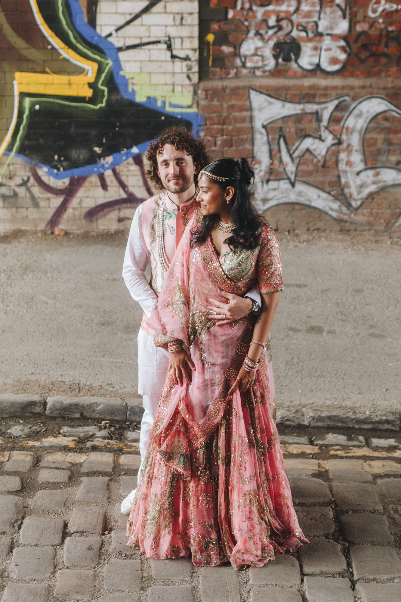 Multicultural wedding couple photographed around Manchester