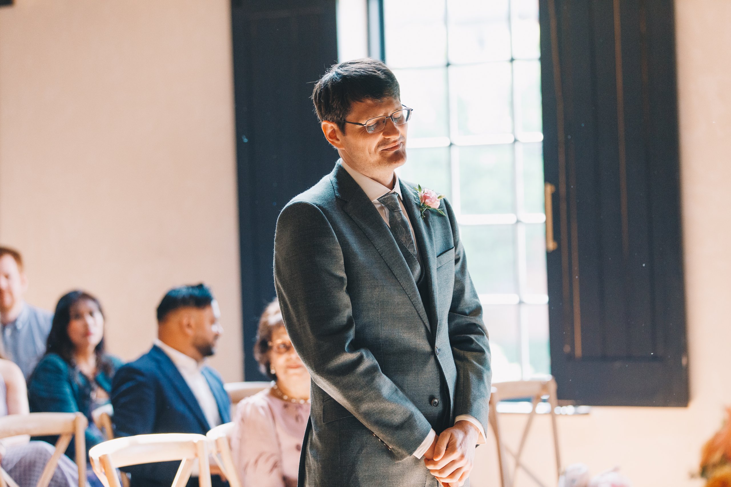 Emotional wedding ceremony in The Brindley Room at Castlefield Rooms