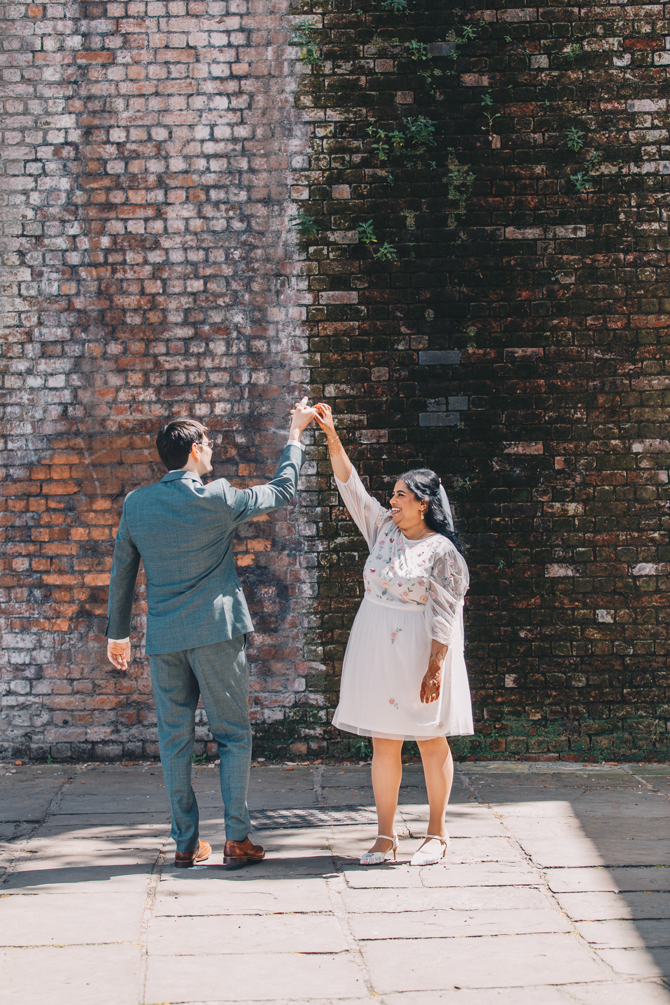 Bride and groom portrait beside Castlefield Basin at The Castlefield Rooms