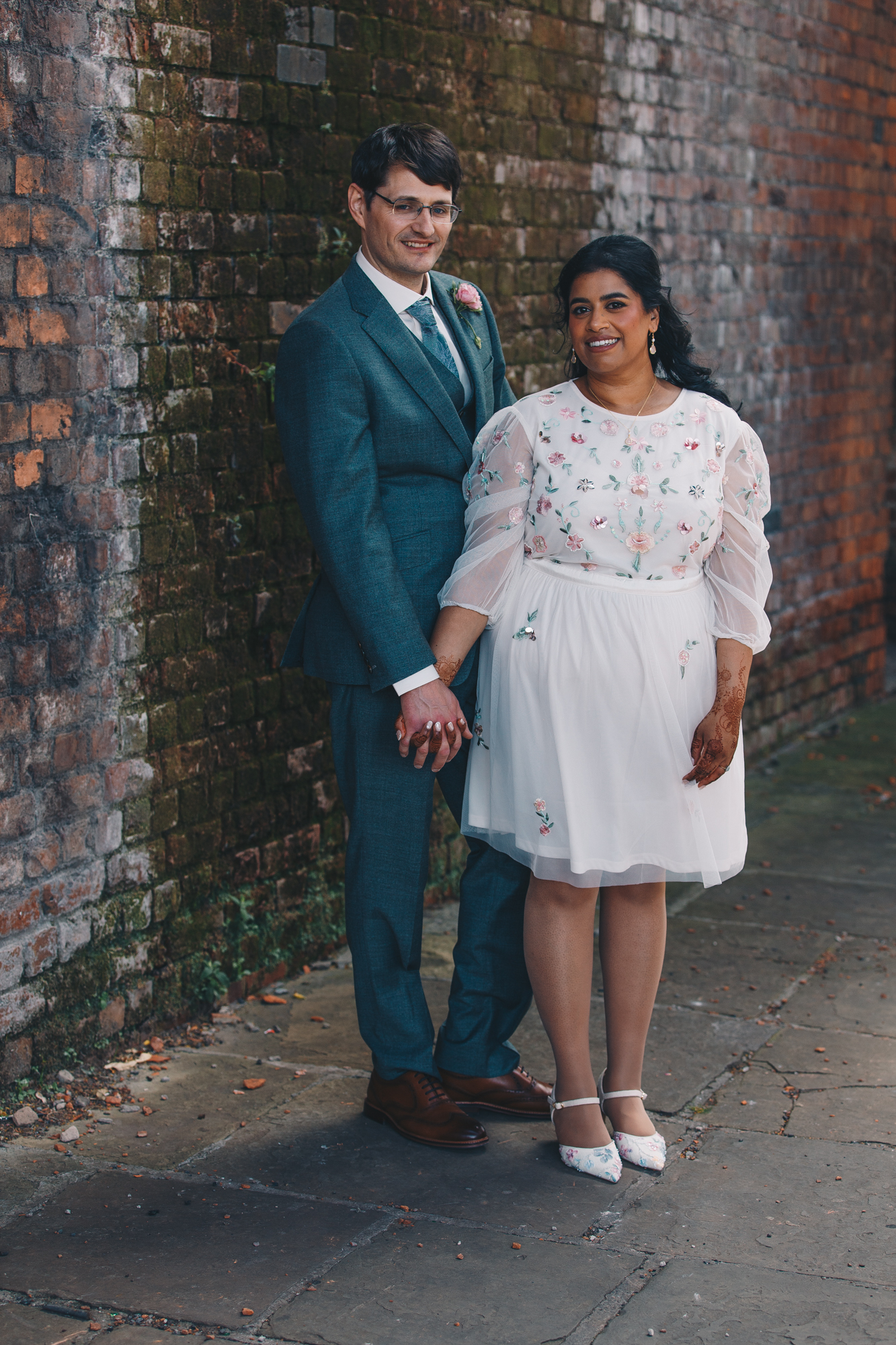 Romantic wedding portraits outside The Castlefield Rooms
