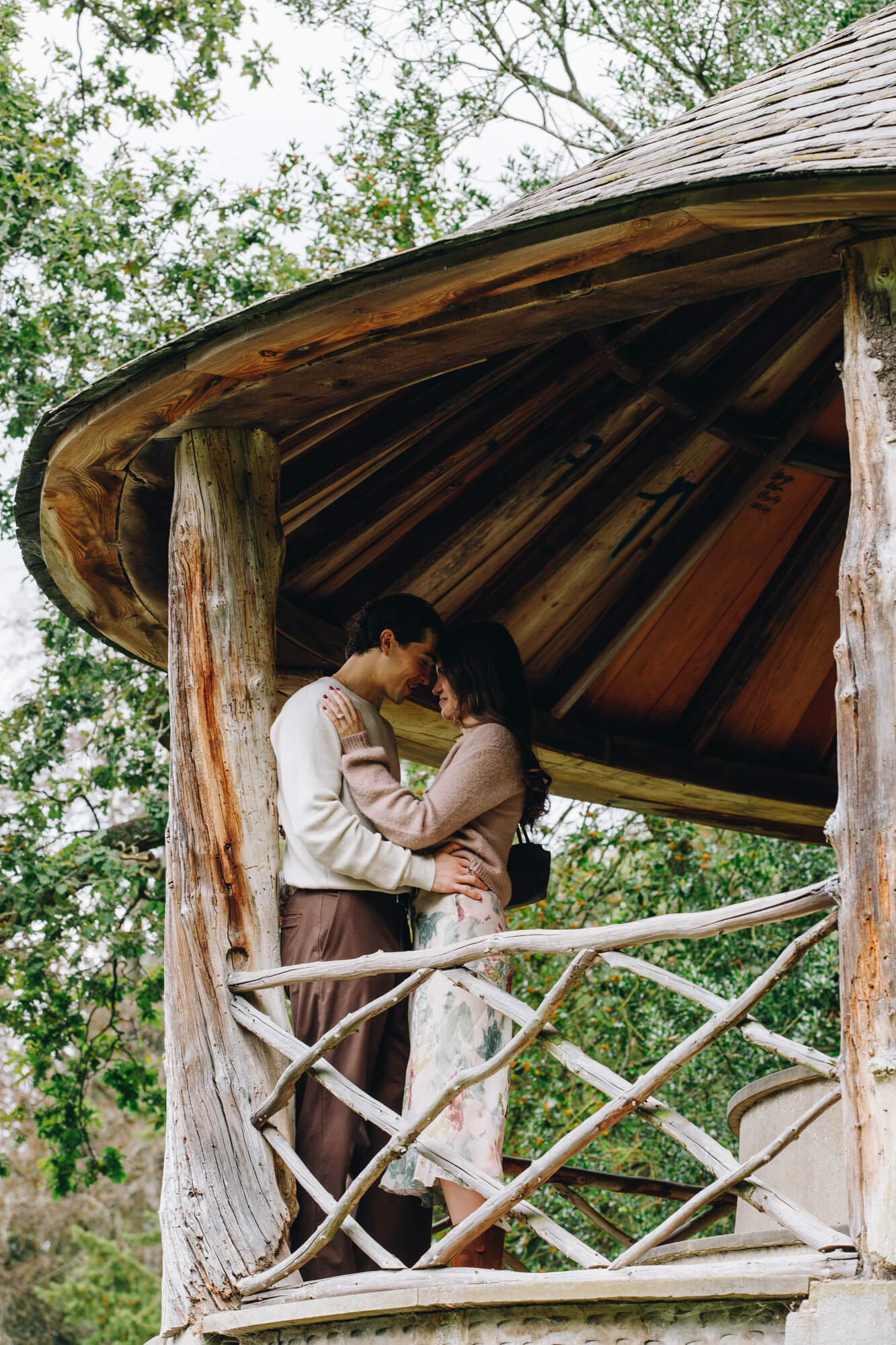 Newly engaged couple Daniella and Lucas celebrating inside the Chatsworth House Grotto