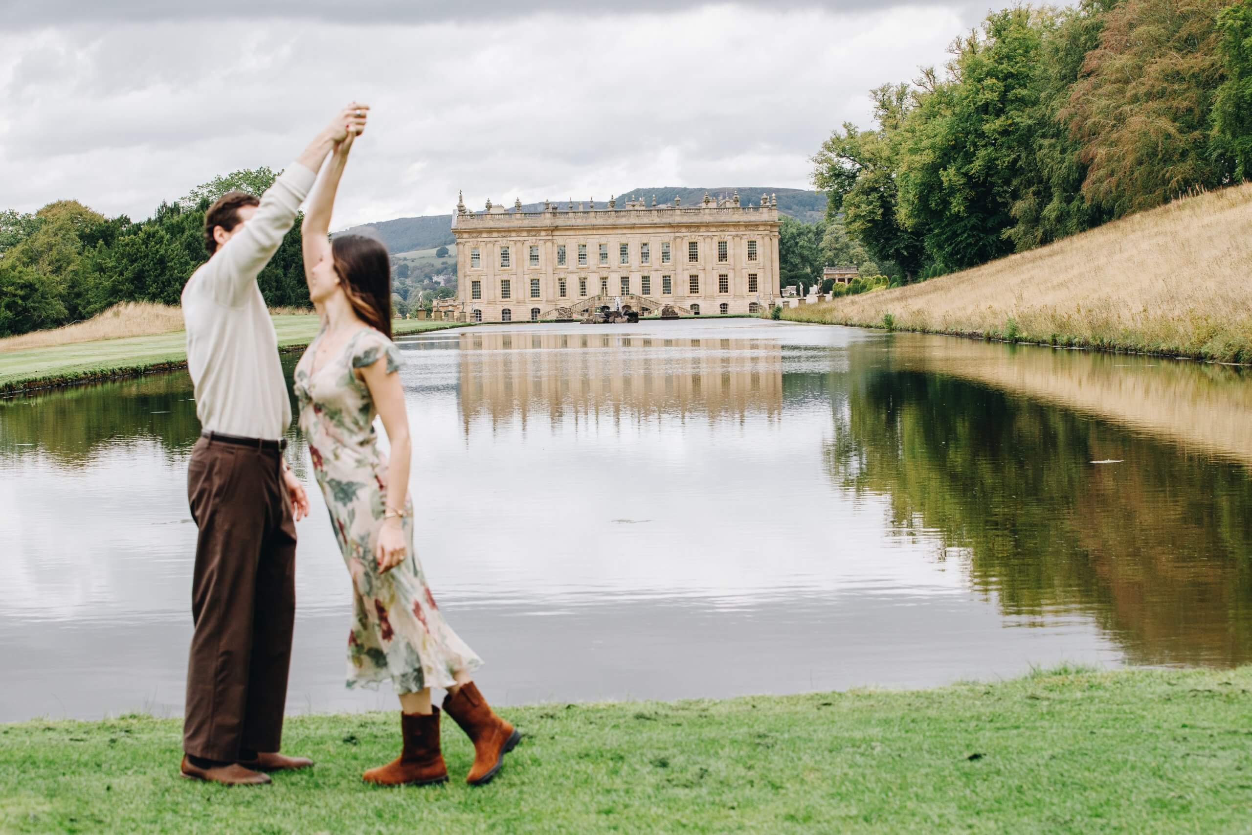 Daniella and Lucas beside the Emperor Fountain at Chatsworth House