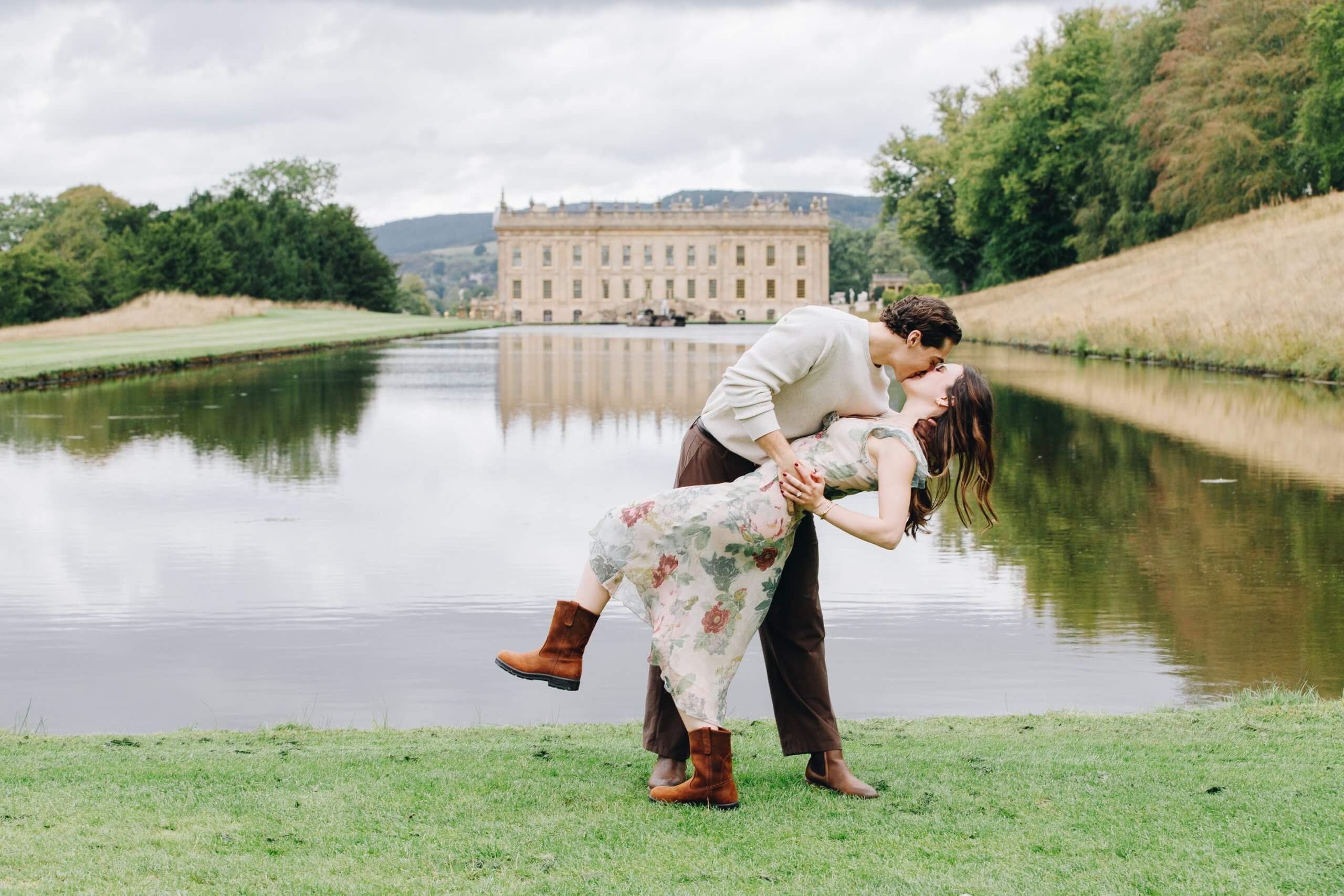 Daniella and Lucas beside the Emperor Fountain at Chatsworth House