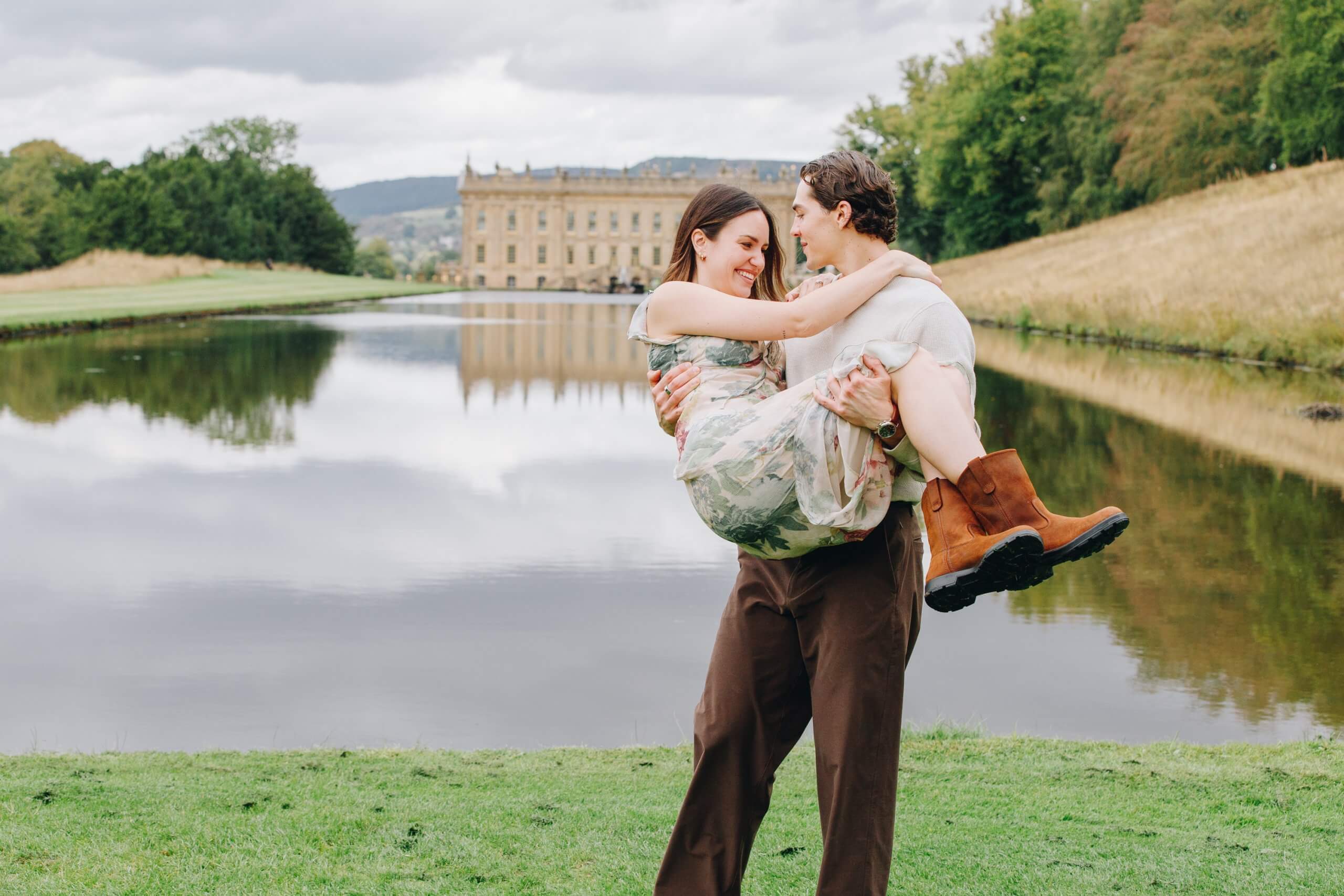 Daniella and Lucas beside the Emperor Fountain at Chatsworth House